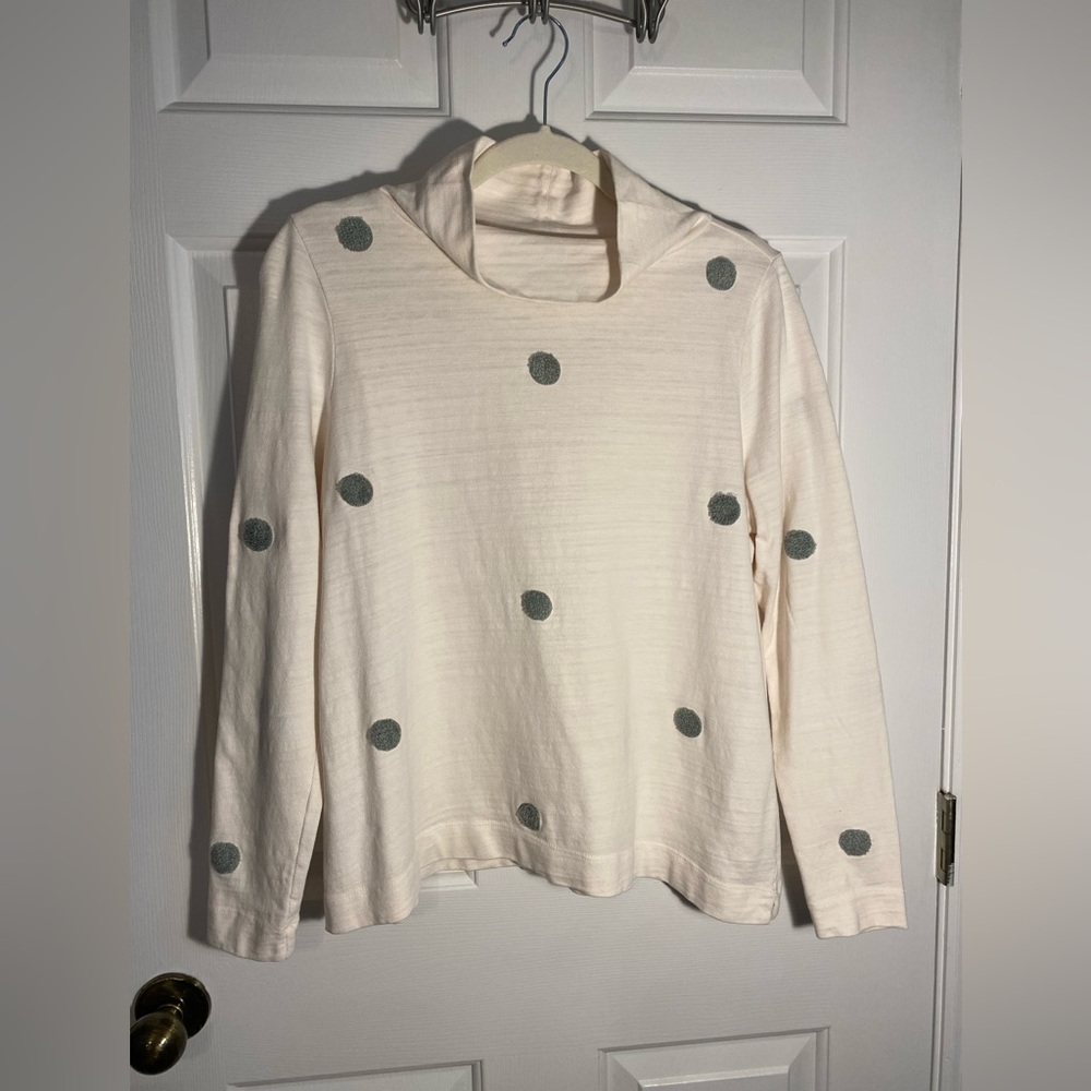 LOFT Cream with Gray Polka Dots Cotton Turtleneck Sweater